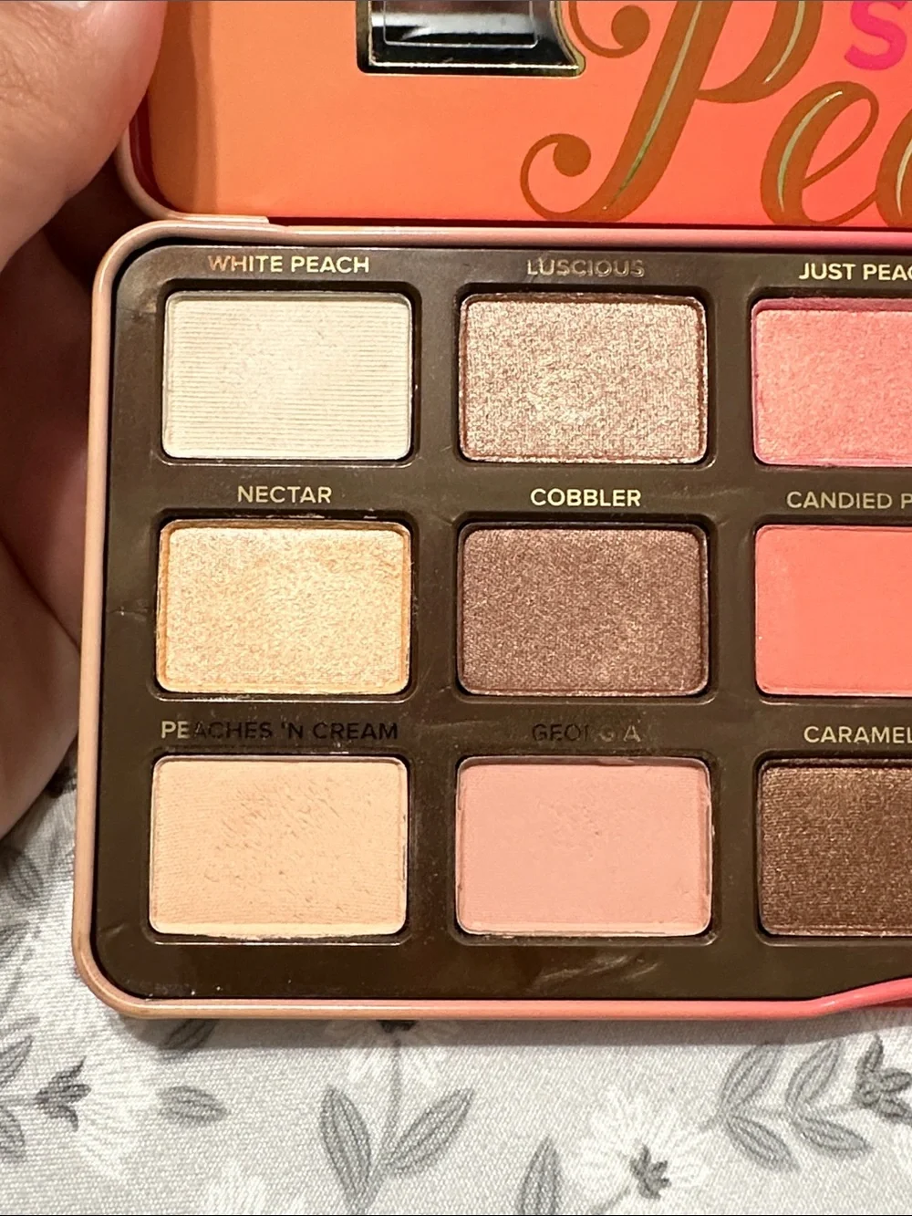 Too Faced Sweet Peach Eyeshadow Palette — Peach, Pink, Brown, Gold, Coral